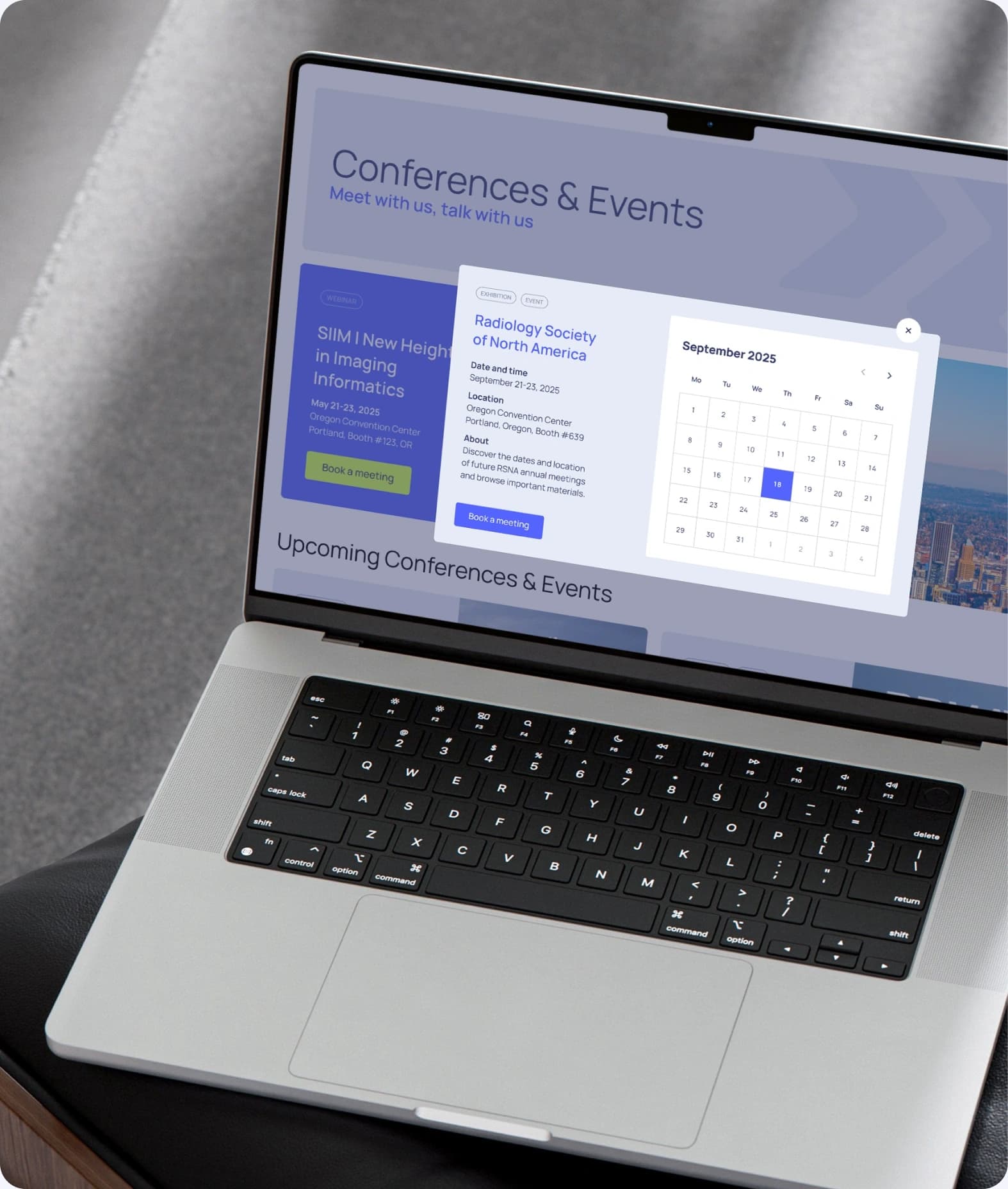 Events page with the calendar dialog open
