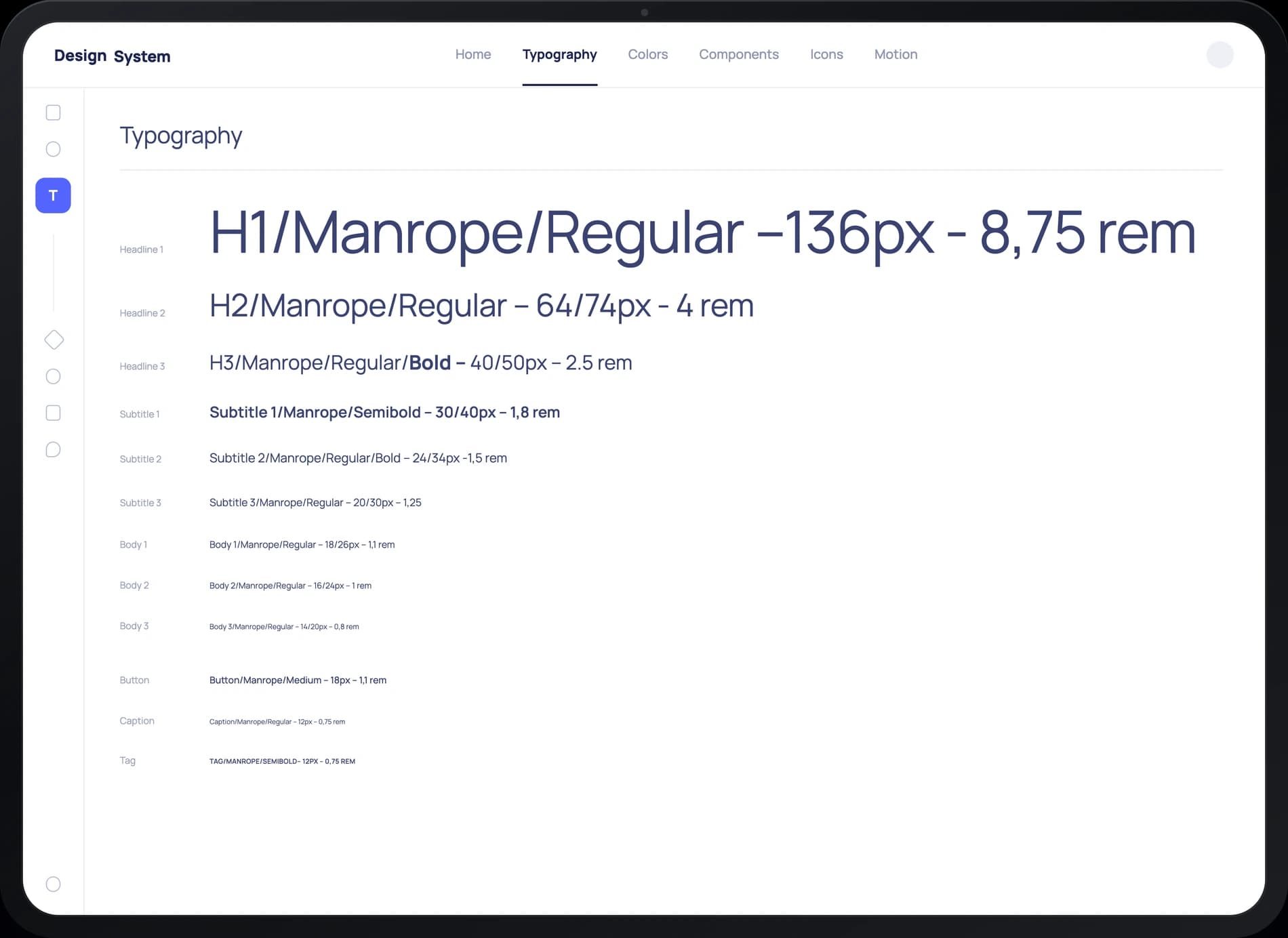 RamSoft design system – typography scale on a tablet
