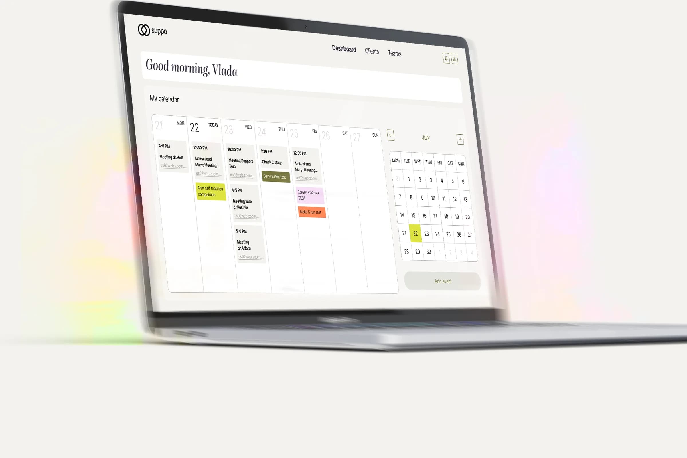 Suppo – personal dashboard with the week calendar