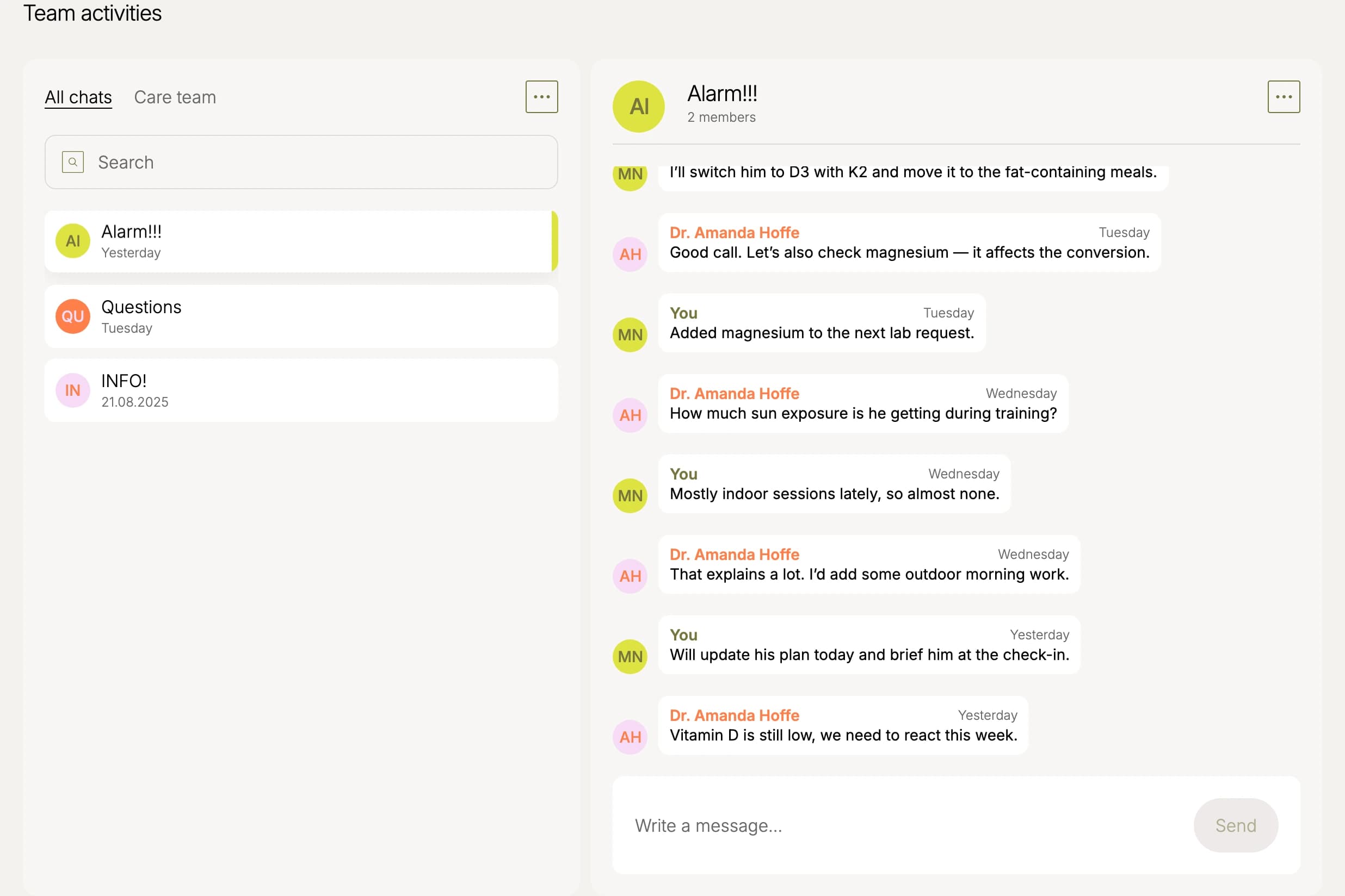 Suppo – care team chat inside a client profile